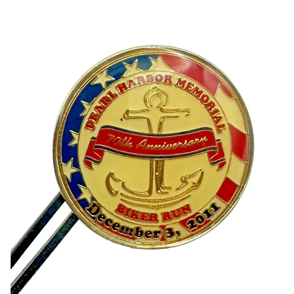 70th Anniversary Pearl Harbor Memorial Biker Run Enamel Pin Motorcycle Veteran